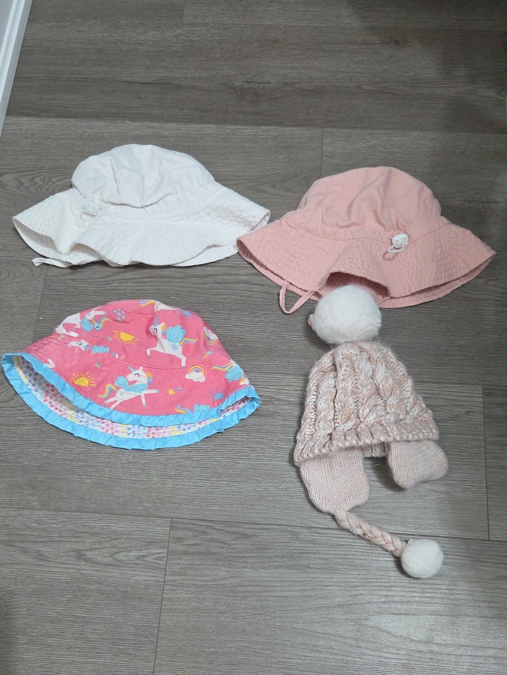 Kids Pink & White Hat Bundle - Cute Sun & Knit Hats